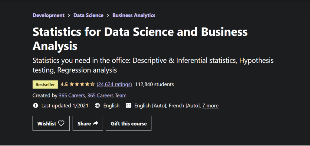 best courses for data science statistics