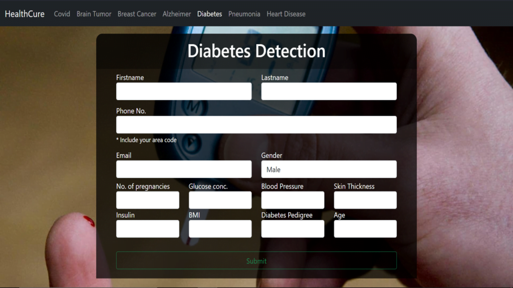 Diabetes detection Final Year Python Projects