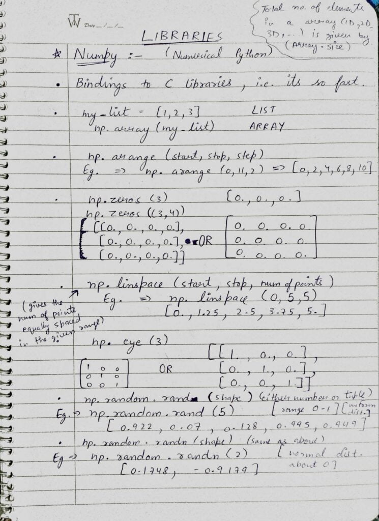 numpy - Handwritten Data Science Notes