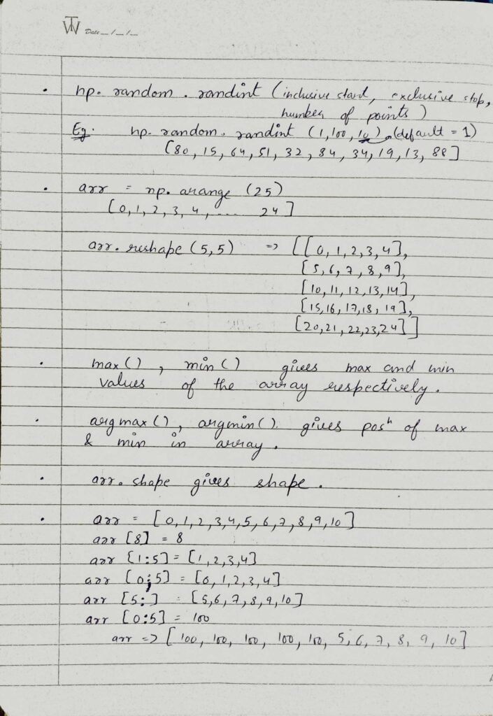 numpy - Handwritten Data Science Notes