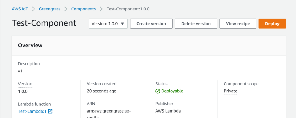 Deploy a Lambda function as a Component on an Edge Machine using AWS Greengrass v2