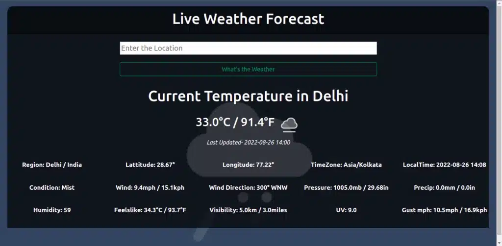 Live Weather Forecast Flask App - best python mini projects