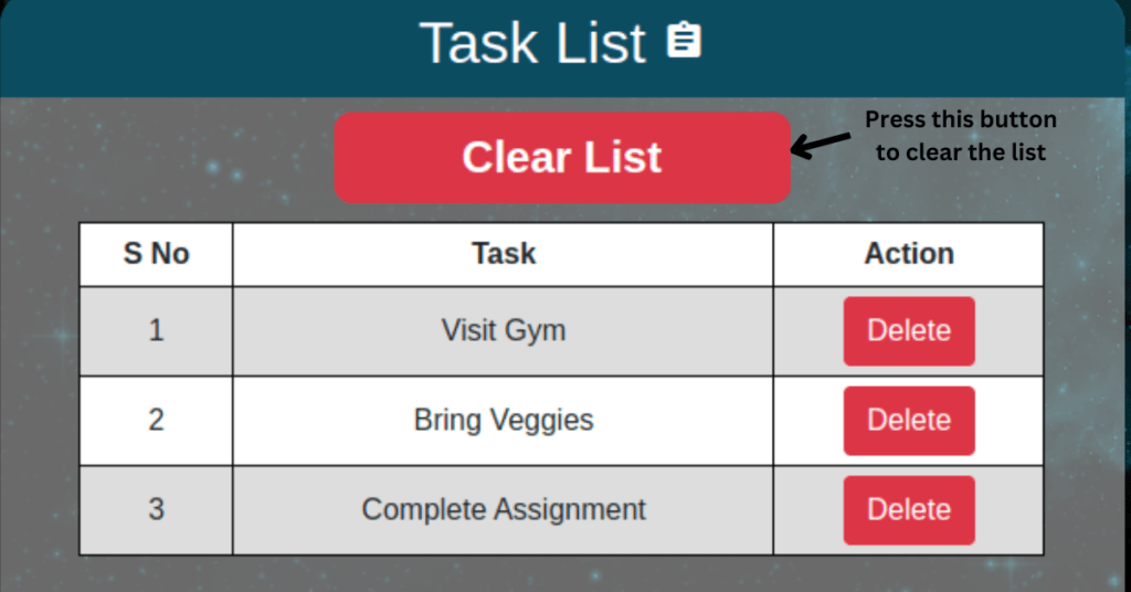 clear list in To-do list flask app in python