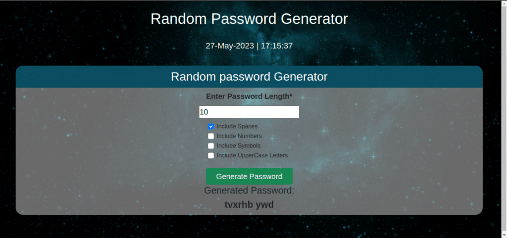 include spaces Random Password Generator Flask App