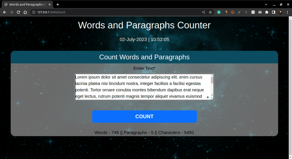 Words Counter and Paragraphs Counter Flask App using Python
